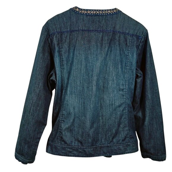 Chico's Size 3, Denim Jacket, Dark Blue, Embellished, Beautifully Lined, 3 = XL - Picture 3 of 12